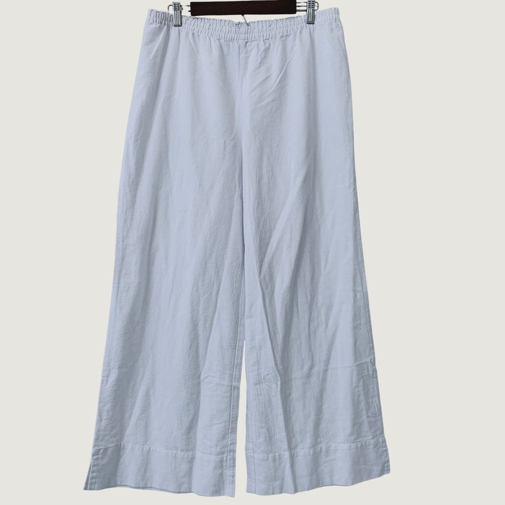 Soft Surroundings Wide Leg Pants Women L White Pull On Relaxed Textured Cotton